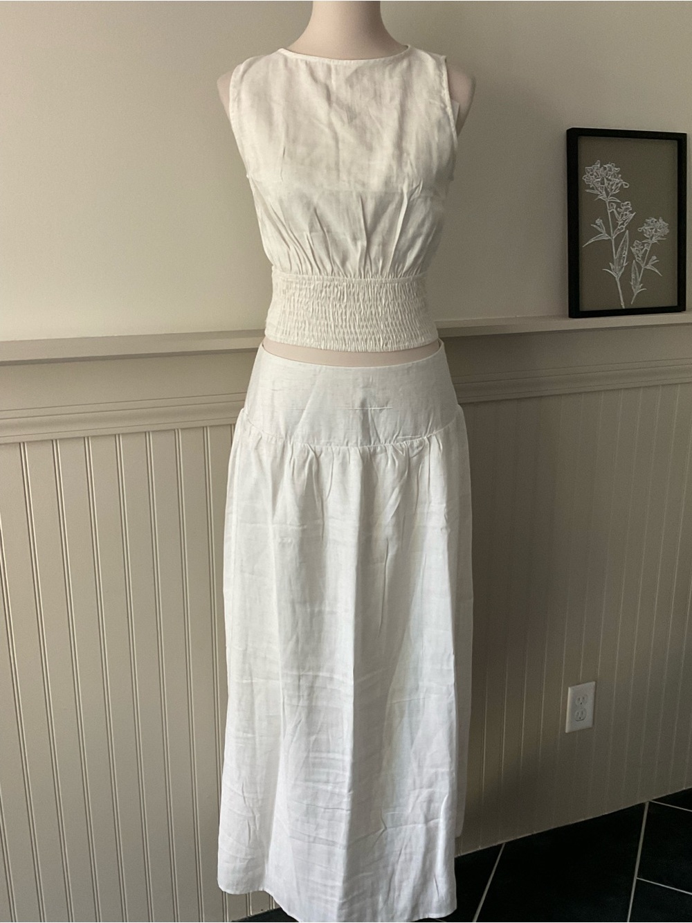 Petal & Pup Cream Linen Blend Maxi Skirt Crop Top Set Medium NWT